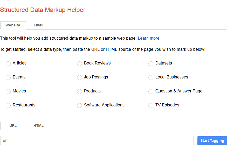 a screenshot of Google's Structured Data Markup Helper