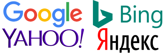 logos of Google, Bing, Yahoo and Yandex