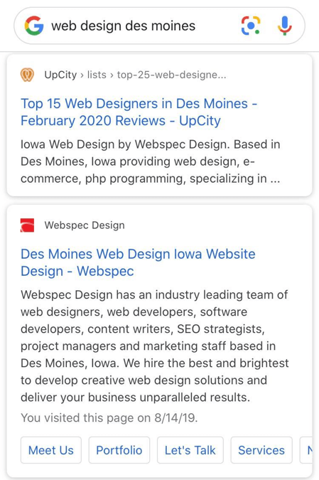 screenshot of a search engine result on mobile