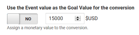 screenshot of google analytics goal monetary values