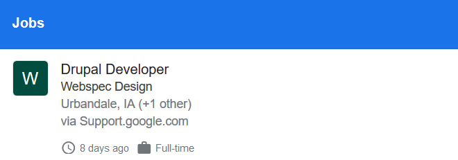 Screenshot of a job post schema listing on Google.