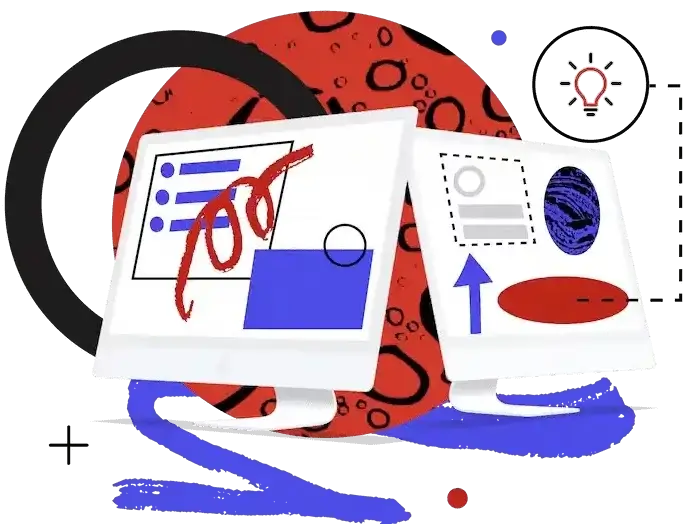 a graphic of two computers with abstract website designs
