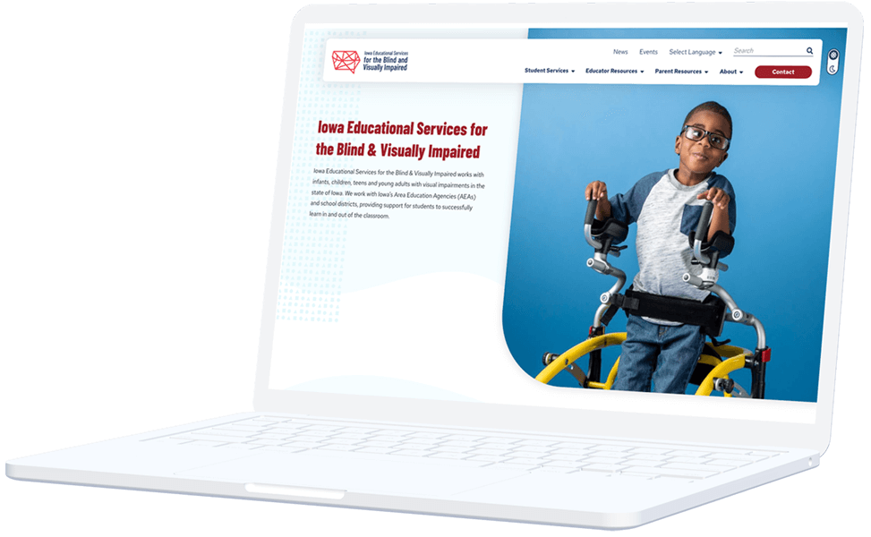 a mockup of the Iowa Educational Services for the Blind and Visually Impaired website