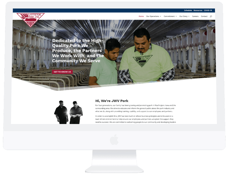 a mockup of the JWV Pork website