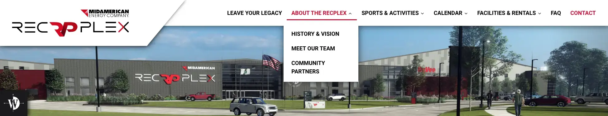 a screenshot of the main navigation on the RecPlex website