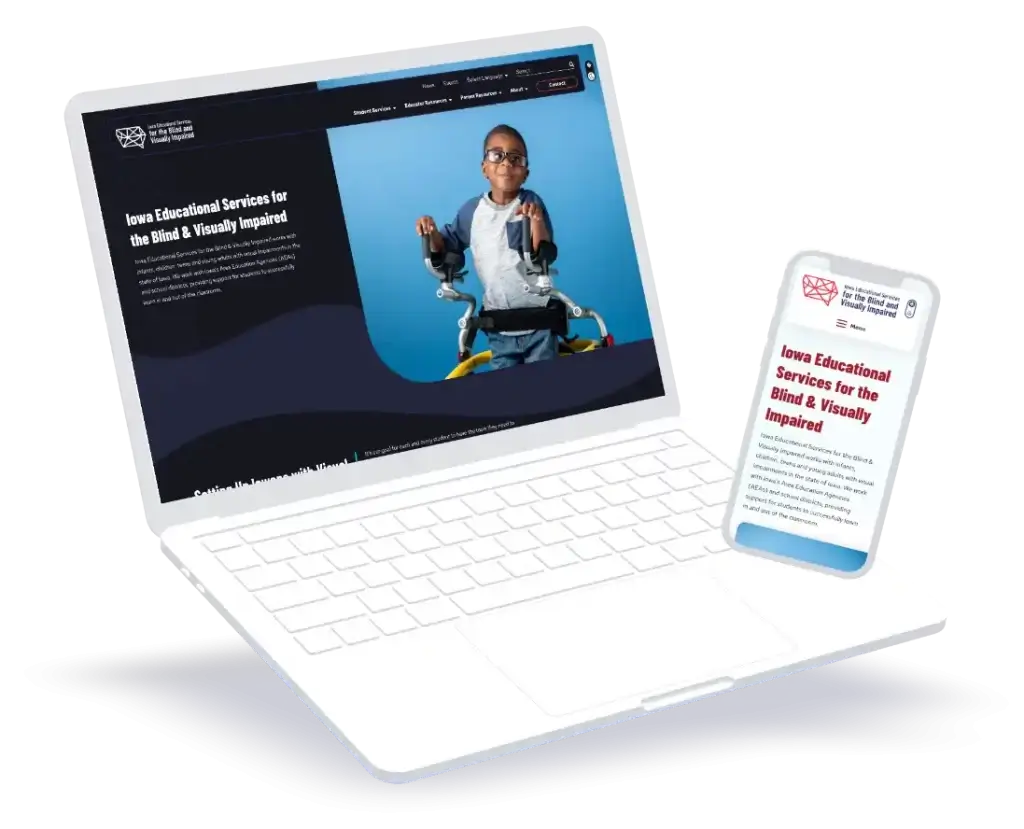 a mockup of the Iowa Educational Services for the Blind and Visually Impaired website