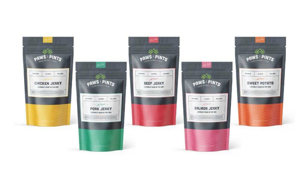 paws and pints branded bags of beef jerkey