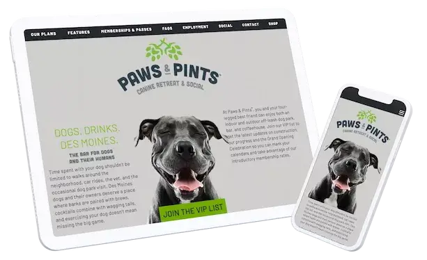mockups of the paws and pints website