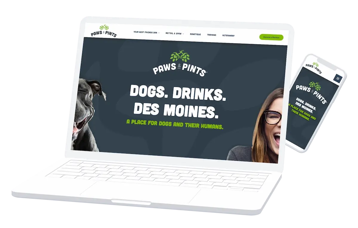 a screenshot of the Paws & Pints website