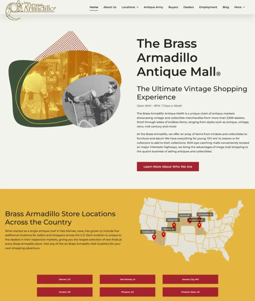 screenshot of the brass armadillo website